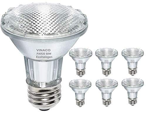 Vinaco Par20 E27 Halogen Leuchtmittel, 6er-Pack Halogen Glühbirne E27 Par20 50w 230V mit Gewinde, Lange Lebensdauer Par20 E27 Halogen Dimmable Warm Licht 2800K, Halogen Par20 Scheinwerfer Cover