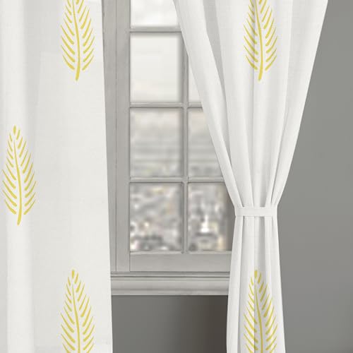Image of Linenwalas Cotton Curtains Set Of 2, Canvas Window Curtains For Home Decor, Hangs Elegantly With Back Loops (4.5X6.5 Ft, Mustard Leaf) - Sheer, Back Tab