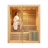 ZONEMEL Wooden Steam Sauna Room, 4 to 5 Person Canadian Hemlock Luxurious Indoor Sauna with 6 KW Harvia Stove Heater, Sauna Stone, Wooden Bucket, Scoop, Reading Light, WiFi Control, 220V, 195℉