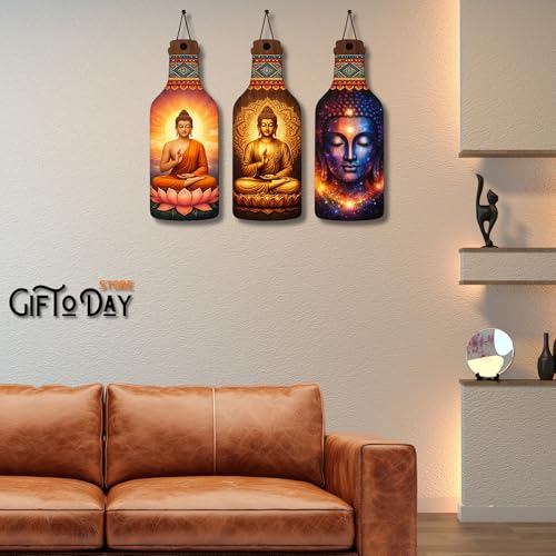 Image of Giftoday Wooden Hanging Wall Decor Sign for Home | Motivational, Spiritual, Garden & Quote Wall Hanging Plaque for Living Room, Bedroom, Entryway & Office Decor (Buddha Spiritual Art)
