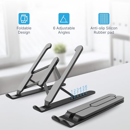Image of Geonix Trek T1 ABS Plastic Laptop Stand Height & Angle Adjustable | Foldable | Portable | Supports Maximum 5kg of Weight |Support Upto 17 inch (Black)