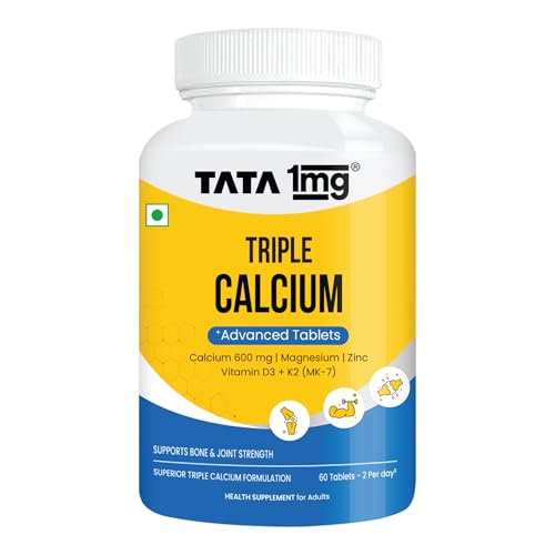 Image of Tata 1mg Triple Calcium Tablets 60N | 600 mg Elemental Calcium | With Magnesium, Zinc, Vitamin D3 (600 IU) & Vitamin K2-7 (MK-7) | Bone Health Supplement for Adults | 30 Day Supply