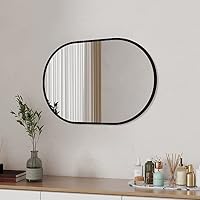 Boromal Ovaler Badezimmerspiegel 50x80cm Ovaler Spiegel Schwarz Badspiegel Vertikal/Horizontal Dekorative Wandspiegel für Badezimmer, Wohnzimmer, Gäste WC – Ansicht 2