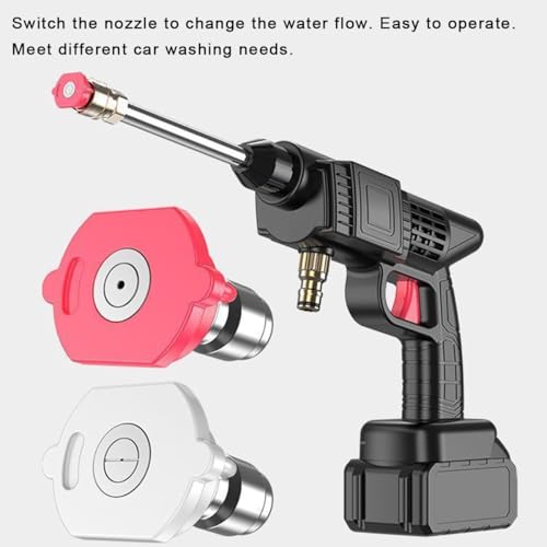 Battery operated pressure washer, 24 V 1500 Mah battery, with 6-in-1 nozzle, 5 m hose, for, watering plants, floor cleaning, pets, outdoor car cleaning tool (black) (Black-H) - Image 4