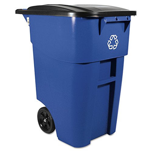 Image of Rubbermaid Commercial Products BRUTE Rollout Trash /Garbage Can /Bin with Wheels, 50 GAL, Blue, for Restaurants /Hospitals /Offices /Back of House /Warehouses