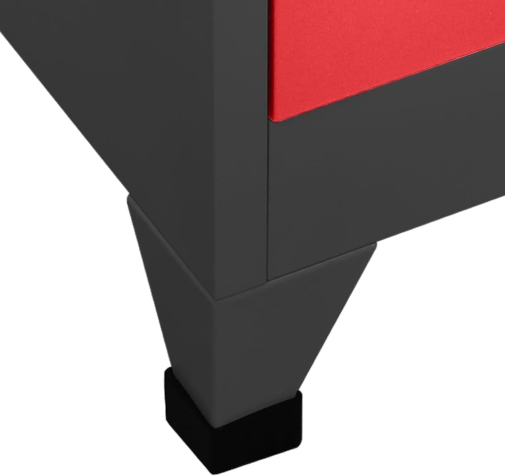 Anthracite and Red Steel Standard Locker Cabinet with Six Compartments, Durable Powder-Coated Steel Construction and Secure Cam Locks for Office Storage Organization