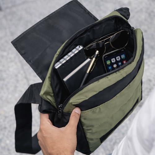 Image of Police Unisex Hedge premium Crossbody Bag | Durable Nylon Sling Bag for Men & Women | Adjustable Strap | Army Green & Black