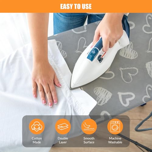 Geezy Ironing Board Cover 122 X 38 Cm - Grey Heart Design - Thick Double Layer, Heat Reflective & Scorch Resistant, Elasticated For Secure Fit, Fits Most Standard Boards, Machine Washable - 4