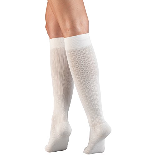 Image of Truform Compression Socks, 15-20 mmHg, Women's Dress Socks, Knee High Over Calf Length, White Rib Knit, Small (Pack of 2)