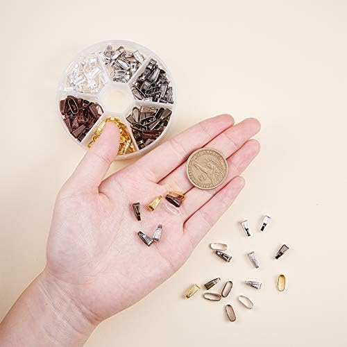 PandaHall Elite 180 pcs Brass Snap on Pinch Clip Clasp Bails Necklace Clasps Pendant Clasps, 6 Colors, 9.93x3.4mm