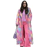 LRYBSA Shaggy Fluffy Faux Fur Coat With Candy Multicolored Sweater Women's Extend Ankle Puffy Outwear