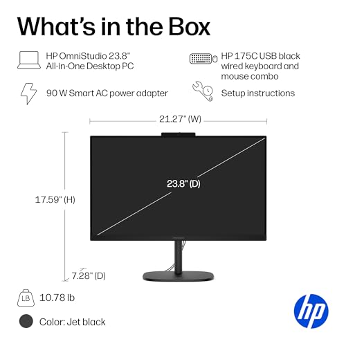 Image of HP OmniStudio 23.8 inch All-in-One Desktop PC, FHD Display, AMD Ryzen AI 5 40, 16 GB RAM, 512 GB SSD, AMD Radeon Graphics, Windows 11 Home, Jet Black, 24-cv0150 (2026)