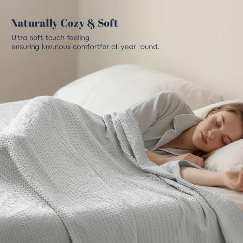 PHF Lightweight Waffle Weave Blanket King for Bed Light Grey 104"x90" by PHF - Used condition - Image 7