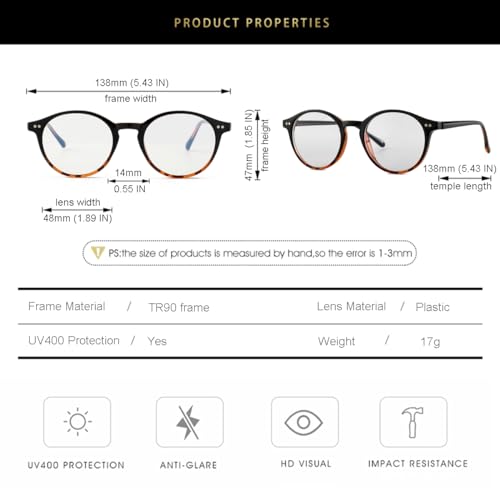 Image of Gleyemor Blue Light Glasses for Men Women, Vintage Round Frame Eyeglasses | Blue Light Blocking Glasses, Lightweight TR90 Frame, Work Gaming Daily Screen Office Computer Use