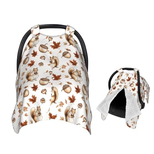 Muishi Squirrels and Acorns Baby Car Seat Canopy Nursing Cover for Newborn Car Seat Breastfeeding Covers Blanket Newborn Shower Gift