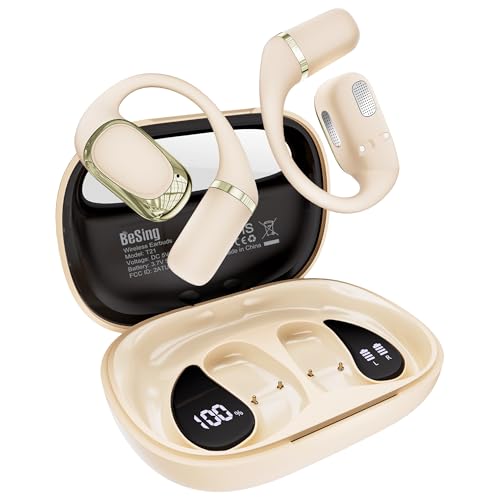 BeSing Open Ear Earbuds, Over Ear Headphones with Ear Hooks, True Wireless Bluetooth 6.0 Earphones, Stereo Sound, Ultra-Comfort, 50H Playback, IPX7 Waterproof Ear Buds with Mics for Running Sports