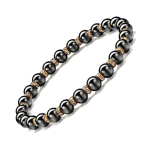Apocalyptic-K Pulsera de magnetita de hematita, 6/8 mm, con estrás, Eliminar la electricidad estática (Strass dorado,6MM)