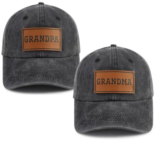 2PCS Gifts for Grandpa Grandma Grandpa and Grandma Leather Path Hats Black