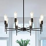NILSE Black Chandelier, 8-Light Dining Room Chandelier Rotatable Bulb Socket Industrial Vintage Ceiling Light Fixture 27-Inch, Height Adjustable Pendant Light for Kitchen Island Living Dining Room