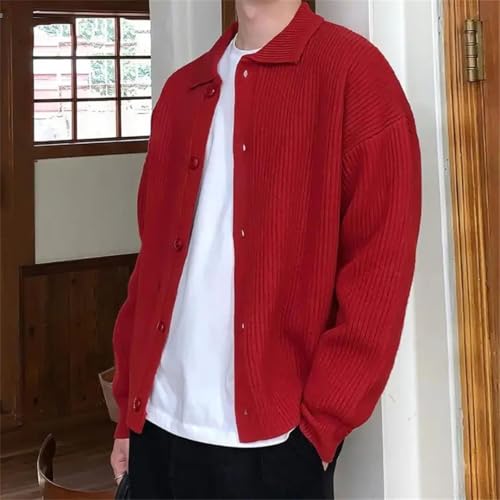 Mens Long Sleeve Slim Fit Knitting Cardigans Vintage Buttoned Lapel Solid Color Sweater3