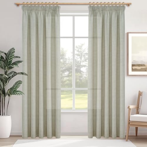 MRTREES Extra Lange Gardinen und Vorhänge Leinen Halbtransparent Schlafzimmer, Gardinen mit Kräuselband 2er Set… – Ansicht 1