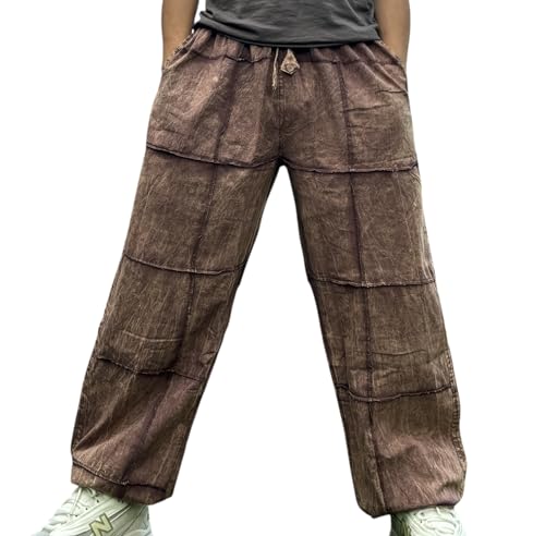 Unisex Patchwork Yoga Pants – Baggy Boho Trousers with Stonewashed Cotton, Handmade in Nepal