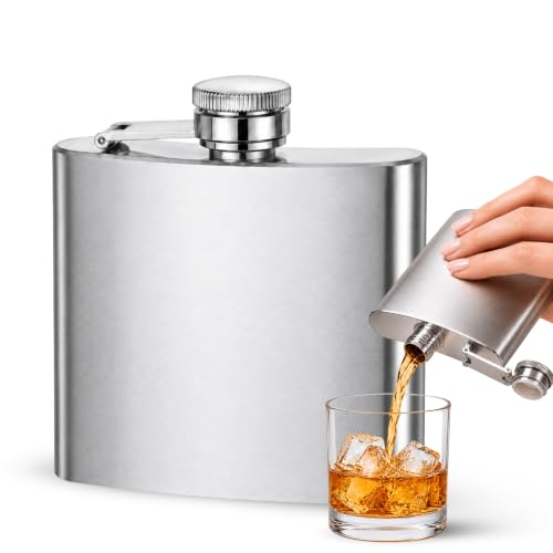 Petaca de acero, Frasco de licor, Petacas de Alcohol, Cantimplora de licor, Licorera portátil, Petaca de viaje, 9.5 cm x 10.5 cm, Capacidad 180 ml, Acero inoxidable