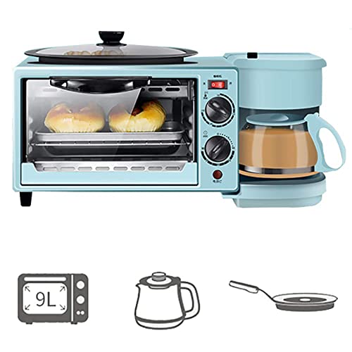 REJOON Stazione Colazione 3-in-1 Stazione Colazione elettrica Formato Famiglia Forno Multifunzione con Funzione di Cottura Macchina da caffè Griglia Antiaderente for Macchina da Colazione Blu