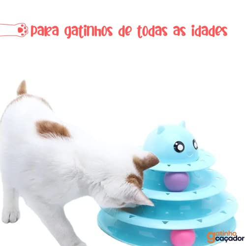 Brinquedo Interativo para Gato Torre com Bolinhas e 3 níveis Formato de Gato Feliz Gatinho Caçador (