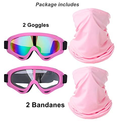 Image of LJDJ Motorcycle Goggles,2 Pack Dirt Bike ATV Motocross Windproof Anti-UV Adjustable Riding Cycling Hiking Protective with 2 Pack Neck Breathable Bandana Mask for Men Women Kids Youth Adult