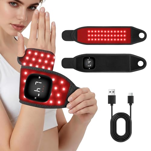 Red Light Therapy Wrist Wrap for Hand Pain Relief 2000mAh Wireless Controller with Heat & Massage Wearable Near Infrared Wrist Brace with 36 Red Light Beads for Faster Recovery (Universal)