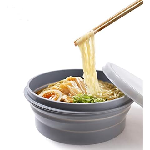 IYYI Silicone Collapsible Bowl with Lid 800ML Folding Travel Bowl for Camping,Hiking, Kitchen, Office, School, BPA Free, Space Saving, Portable (Gary, 1PCS) Cover