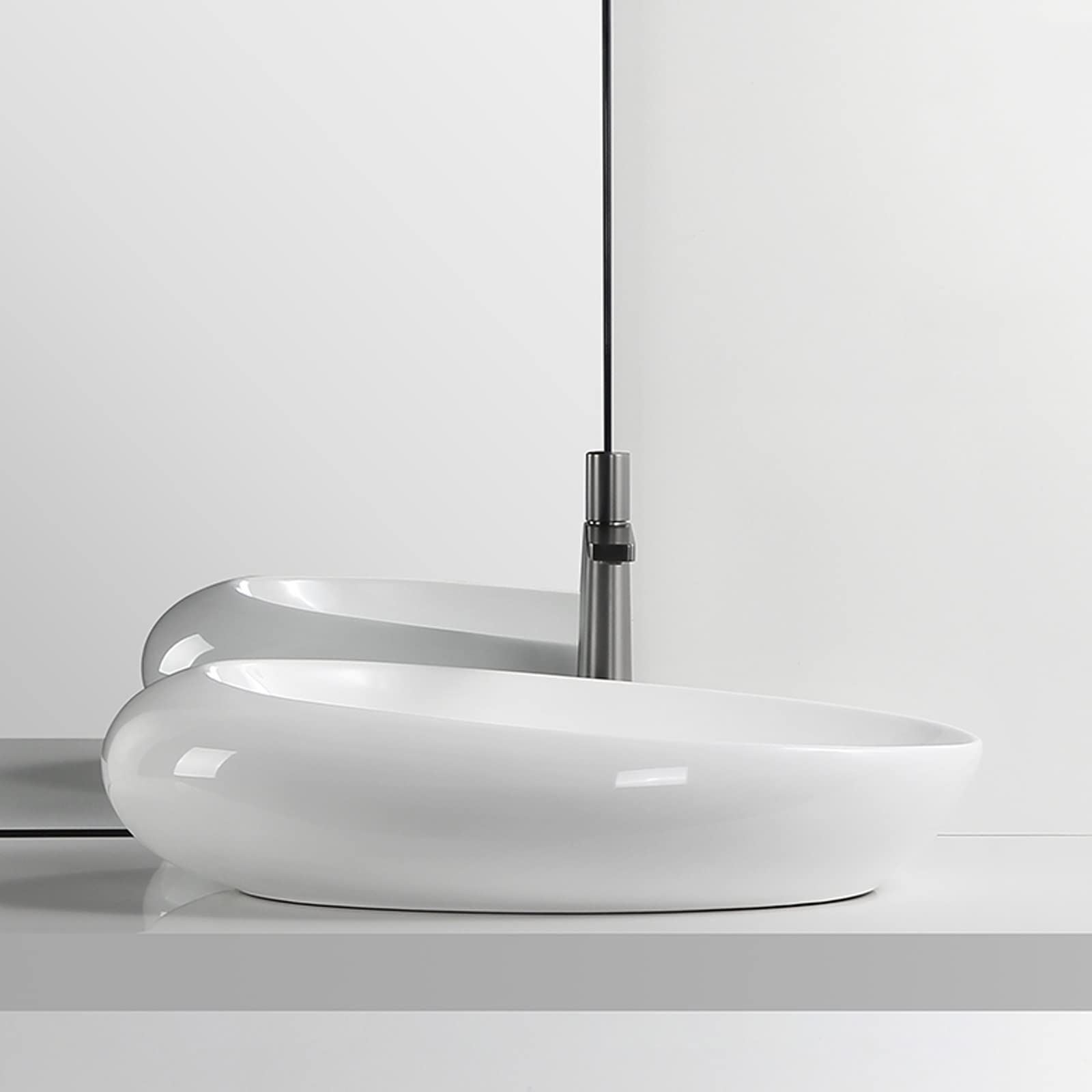 Umywalka Nablatowa Łazienkowa, Misa, Nowoczesna, Owalna, Umywalka Nablatowa, Biała, Porcelanowa, Ceramiczna, Umywalka Nablatowa, Umywalka Łazienkowa, Elegancka, W Kształc,White-Large