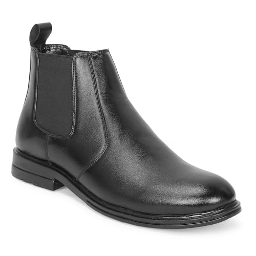 Image of Men Black Chelsea Boots, Faux Leather Ankle Boots with Elastic Side Panels