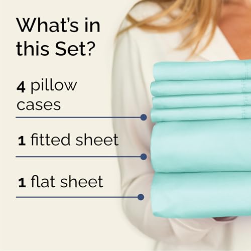 Image of Queen 6 Piece Bed Sheet Set - Comfy, Breathable & Cooling Sheets - Spa Blue | Ultra-Soft Hotel Luxury Bedding Set w / 8-16 Inch Deep Pockets, 1 Flat & 1 Fitted Sheet & 4 Pillowcases, Wrinkle & Fade Free