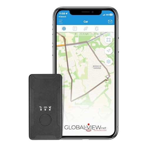 Global View Mini Magnetic GPS Tracker for Vehicles – Subscription Required, Hidden, Magnetic Backing, Real-Time GPS Tracking, 24-Day Battery Life, Fleet Tracking Software, Geofence & Speed Alerts
