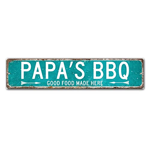 Panneau en bois Papa's BBQ décoration murale vintage rustique maison salon 15x61 cm