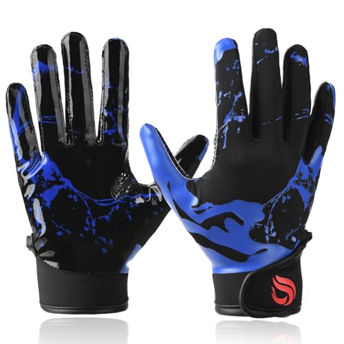 Goporoy Youth Football Gloves for Kids Excellent Grip Football Receiver Gloves, ICY Blue Youth M/L