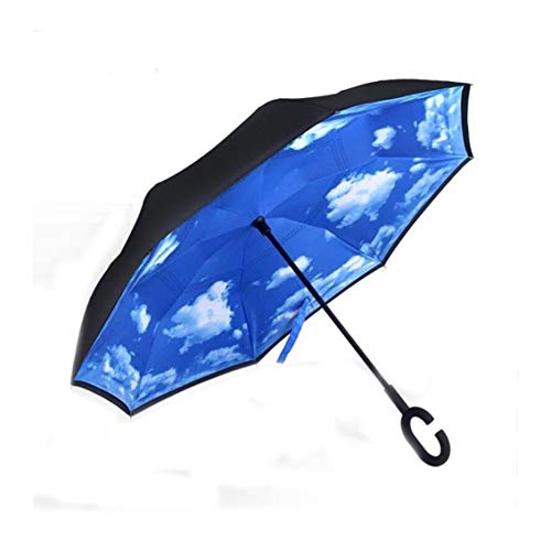 Preisvergleich Produktbild YUEMING Stockschirme Inverted stockschirme reversion regenschirm, Innovative schirme double layer winddicht regenschirm Taschenschirm inverted Stockschirme mit C GriffBlauer himmel