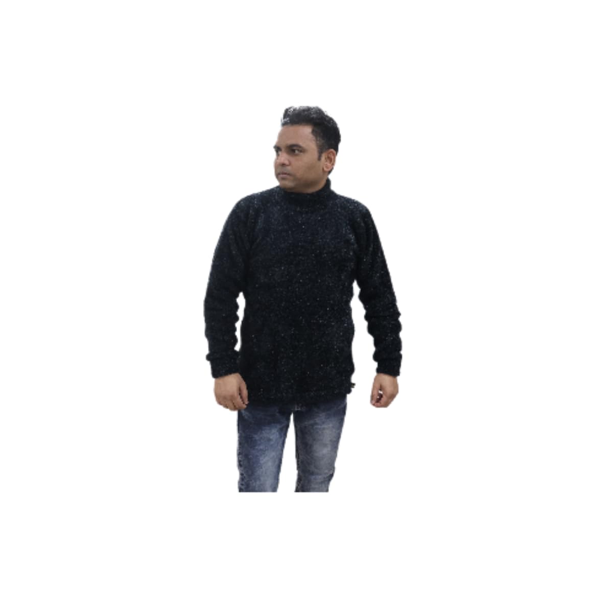 Saras Aajeevika Men Wool Uttarakhand U K House Solid Sweater (Black,Small)