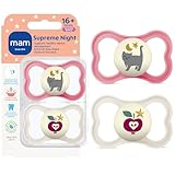 MAM Supreme Baby Premium Pacifier, Newborns 16+ Months, Developed with Orthodontists, Extra Air Flow for Sensitive Skin, Glows in The Dark, BPA-Free Silicone, Sterilizer Case, 2 Pack, Made in Europe