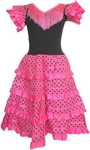 AMARU SANCHESU Vestido Infantil de Flamenco o sevillanas (FR/ES, Edad, 6 años, Regular, Rosa)