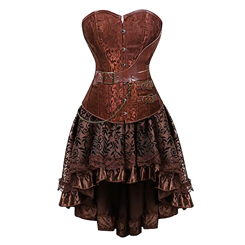 Steampunk Damen Corsagenkleid - Gothic Korsett Damen Bauchweg Corsage Kleid Piraten Bustier Spitzen Rock und Oberteil für Halloween Kostüm Karneval...