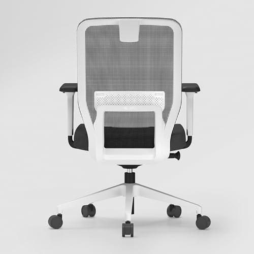 Image of Interio by Godrej Greta 2.0 Mid Back Fabric Ergonomic Chair (Black Ink with White Body, Set of 5) 1-Year Warranty, Adjustable Armrest