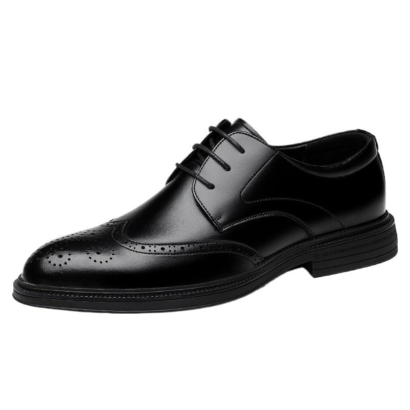 Dress Oxford Shoes for Men Lace-up Party Wedding Anti-Slip Rubber Sole Block Heel Low Top Classic Brogue Party Patent Leather