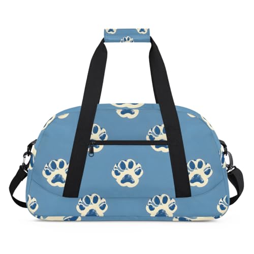 Blue Dog Paw Pattern Gym Travel Duffle Bag for Boys - Gymnastics Sports Dance Bag with Front Zipper Pocket for School Practice or Overnight Travel Weekender Sleepover Tote Bag Dog Print2