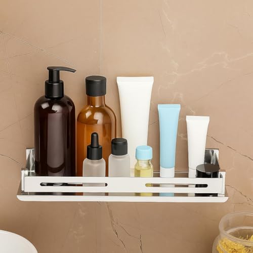 Image of FORTUNE Stainless Steel Wall Mount Bathroom Shelf Multi-Functional Storage Shelf, Bathroom Shelves, Rack Basket Bathroom Accessories Homes, Hotels Decor- Chrome Finish (12 X 5 Inch) (Pack of 3)
