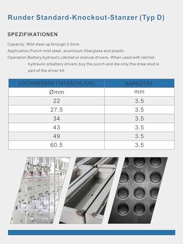 AMZCNC Hydraulisches Lochstanzer-Set Knockout-Lochtreiber-Kit 8t, Handpumpe Stahl Lochwerkzeug mit 6 Stanzformen Stanzen 22mm, 27.5mm, 34mm, 43mm,49mm, 60.5mm, Hydraulik Puncher Lochstanzen