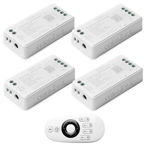 GBKDQQ Milight Miboxer Kit de control remoto, 4 controladores de tira LED monocromos de intensidad variable de 2,4 GHz, con 1 mando a distancia RF inalámbrico 4 zonas