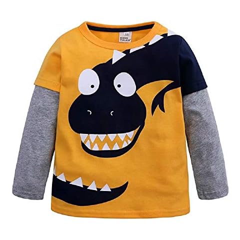 Hooyi - Camiseta de manga larga de algodón con dibujo de dinosaurio para niños pequeños Cover